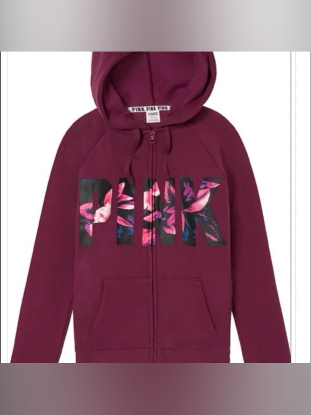 PINK Victoria's Secret Floral Logo Zip Hoodie